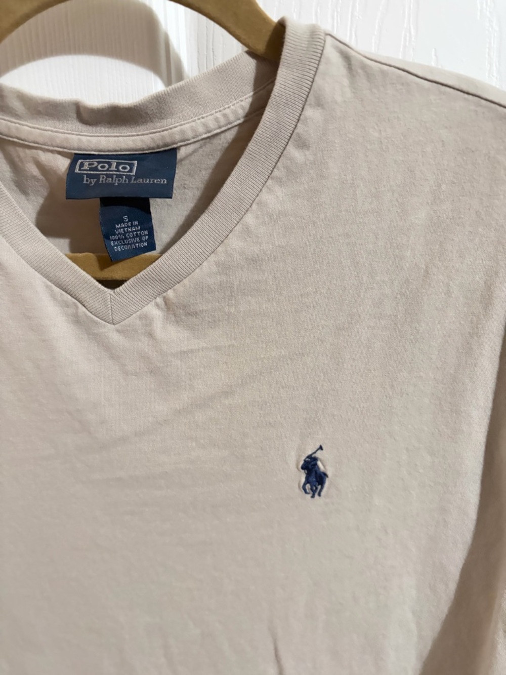 Polo by Ralph Lauren V-Neck Tee in Light Beige with Navy Logo